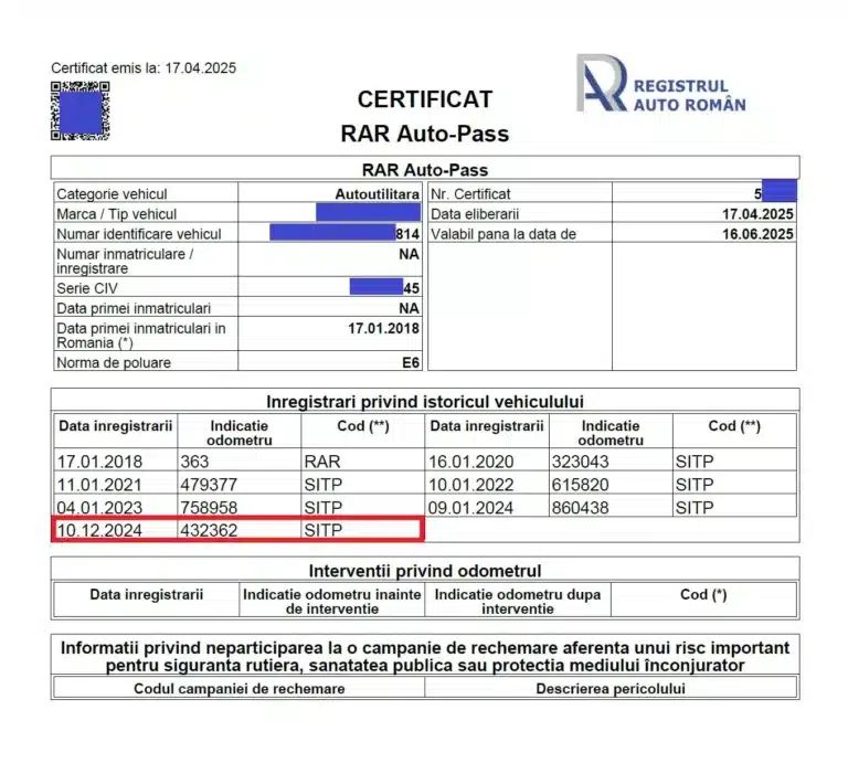 Verificare kilometraj